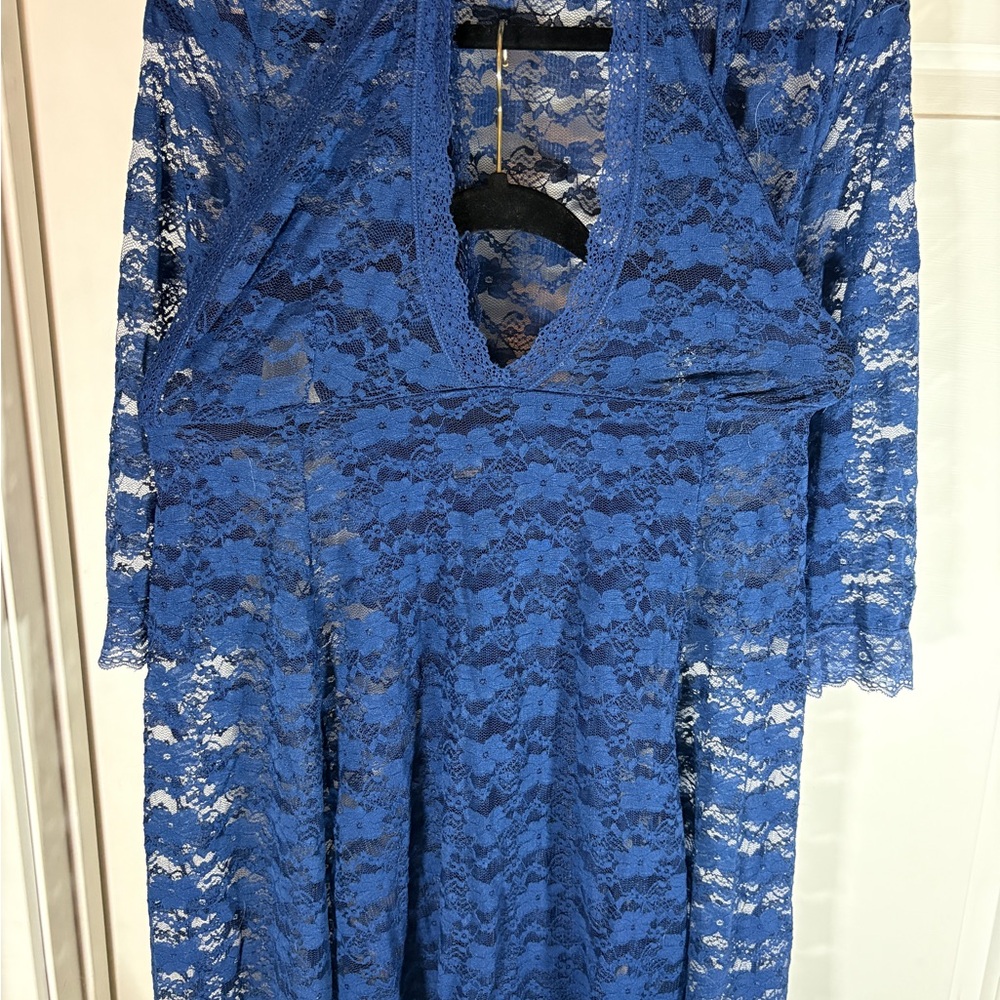 Blue Lace Halter Teddy and Matching Robe - Picture 3 of 5